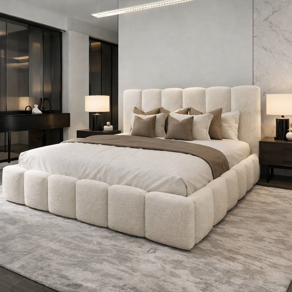 Milan Bouclé Ottoman Bed Frame with Gas Lift