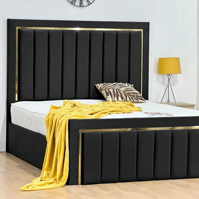 Panel Gold Stripe Bed With Mattress